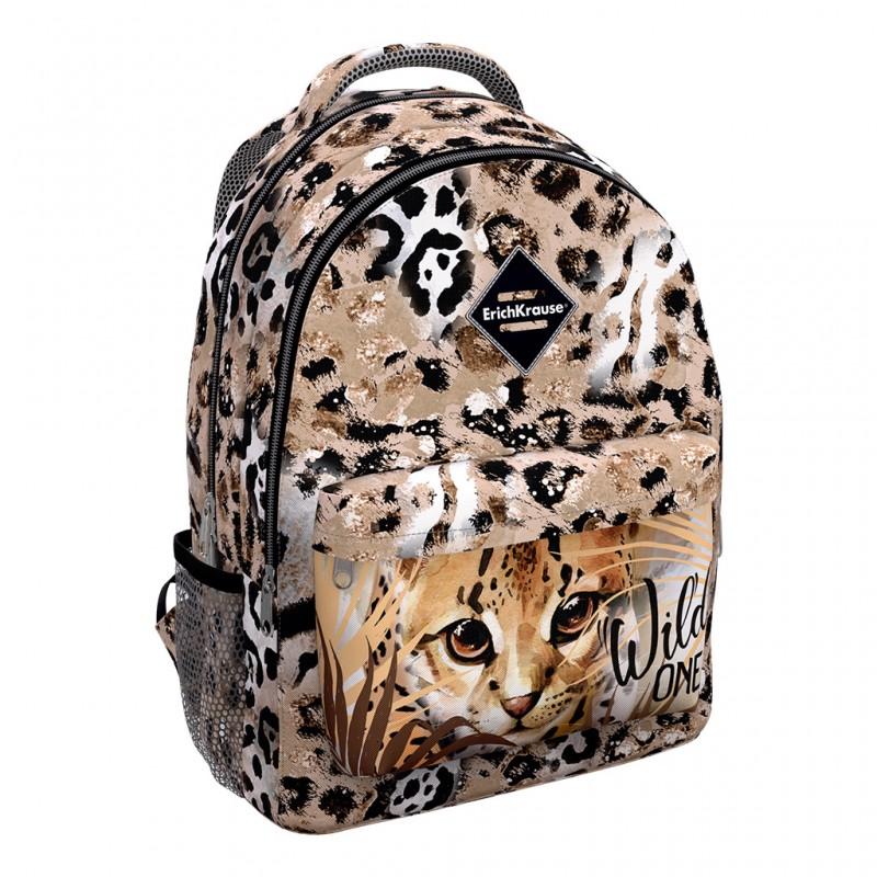 Бежевый школьный рюкзак ErichKrause EasyLine 20L Wild Cat с кошкой для  девочки купить в интернет магазине
