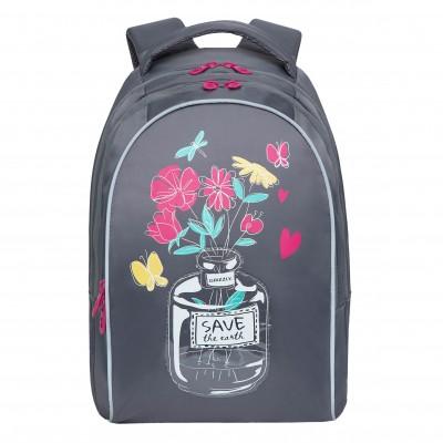 Рюкзак школьный Grizzly  RG-268-3 Цветы - Серый