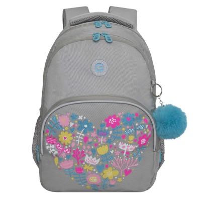 Рюкзак школьный Grizzly RG-360-2 сердечки - серый
